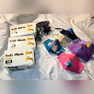 NIB BIG LOT OF KIDS MASKS BOTH FABRIC AND DISPOSABLE DISNEY PRINCESS TROPICAL